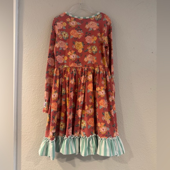 Matilda Jane Pink Floral Kids Dress with Green Ruffle sz 8 - Picture 10 of 10